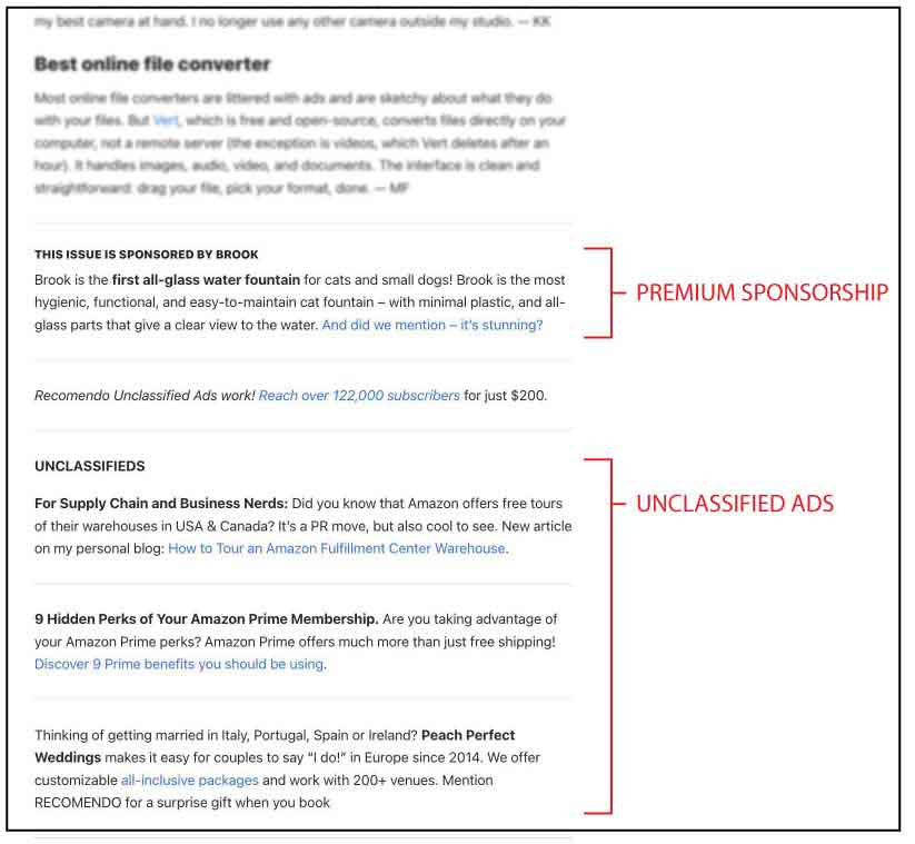Sample ad in Recomendo